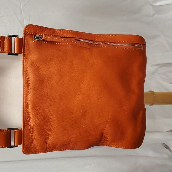 Genuine orange leather crossbody purse w silver colorr accessory. - Picture 5 of 5